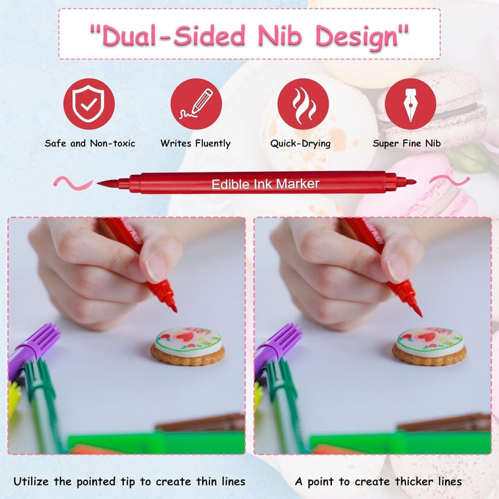10 culori coloranți alimentari comestibili, markere alimentare cu două fețe cu vârf fin și lat, pixuri pentru glazură pentru prăjituri, fondant, fursecuri, ouă de Paște, macaroane, copt cu copii