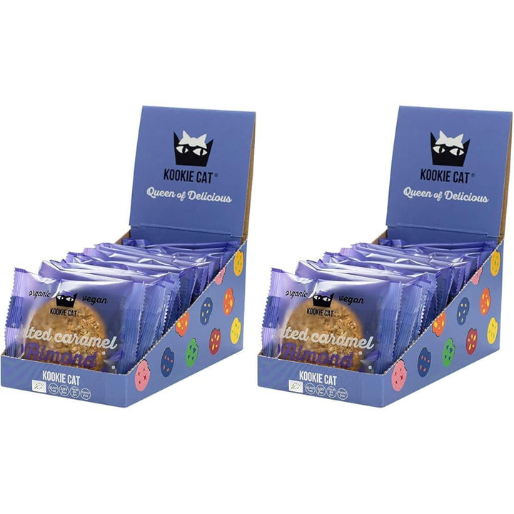 Fursecuri vegane cu caramel sărat și migdale - Ambalate individual, fără gluten, fără soia, organice, cu migdale și ovăz - Pachet multiplu de 12 x 50g (pachet de 2)