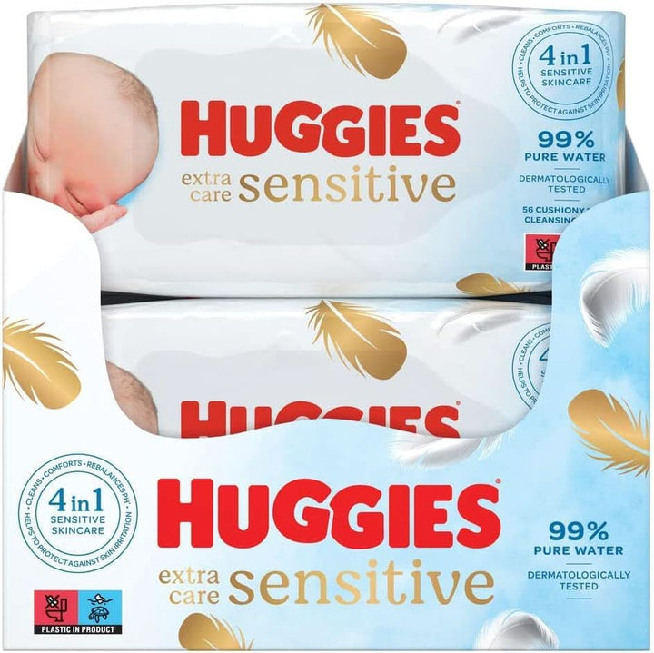 Huggies Pure Extra Care Sensitive Baby-Feuchttücher, Für Den Ganzen Körper, 99 % Reines Wasser, Parfümfrei, 8 X 56 Tücher, Monatsbox Naty Shop
