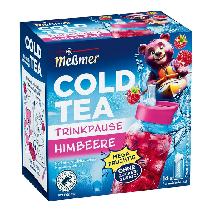 Meßmer Cold Tea Trinkpause Zmeură | Ceai de fructe, aromatizat natural, cu gust de zmeură | Ediție limitată | Pentru infuzie rece | 14 pliculețe piramidale