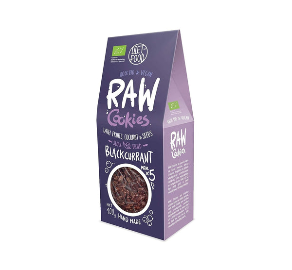 DIET-FOOD RAW Fursecuri cu coacăze negre organice Gustare sănătoasă Fursecuri delicioase pentru birou, fără conservanți 100 g (1 pachet)