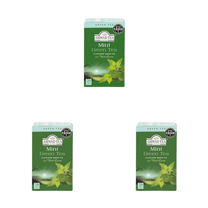 Ahmad Tea - Ceai verde - Pliculețe de ceai ambalate individual, cu aromă sigilată, conținând 2 g de ceai per porție - 20 de pliculețe de ceai cu bandă