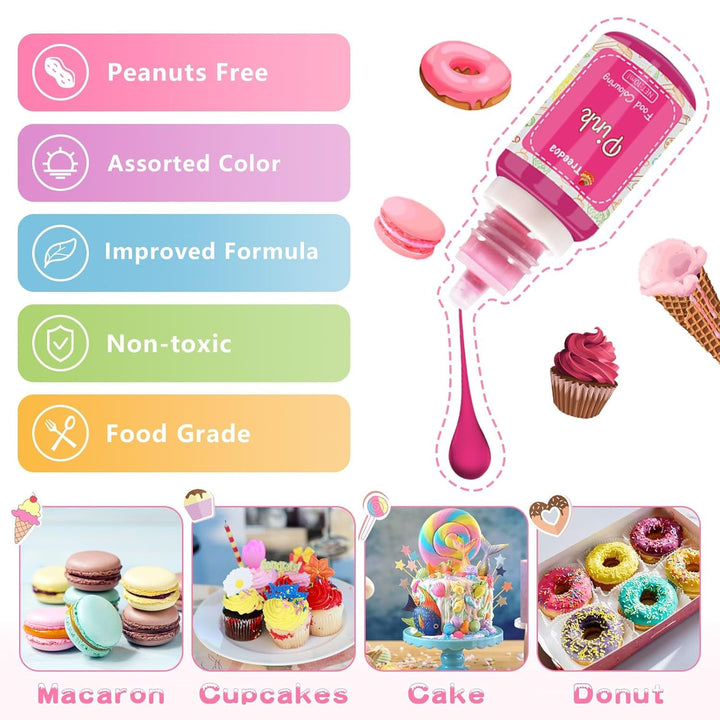 Colorant alimentar 12 culori x 10 ml - Coloranți alimentari lichizi pentru copt prăjituri, fursecuri, macaroane - Colorant alimentar foarte concentrat pentru decorarea torturilor, lichid pentru colorarea băuturilor, săpunuri DIY