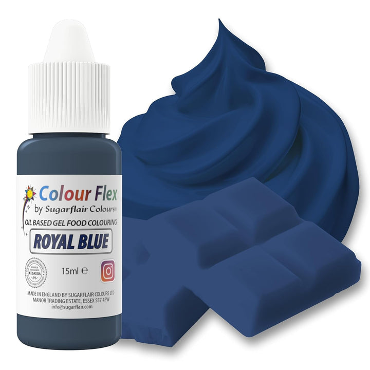Colorant alimentar pe bază de ulei Sugarflair Colourflex, albastru regal, colorant alimentar lichid foarte concentrat, colorant alimentar pentru cremă de unt, ciocolată, aluat, fondant, glazură și multe altele - 15 ml