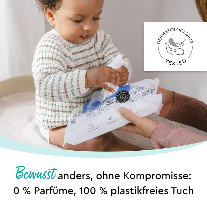 LILLYDOO Feuchte Waschtücher 350 Stück (7 X 50), 100% Plastikfrei, Extra Großes Tuch, Ohne Parfüme Naty Shop