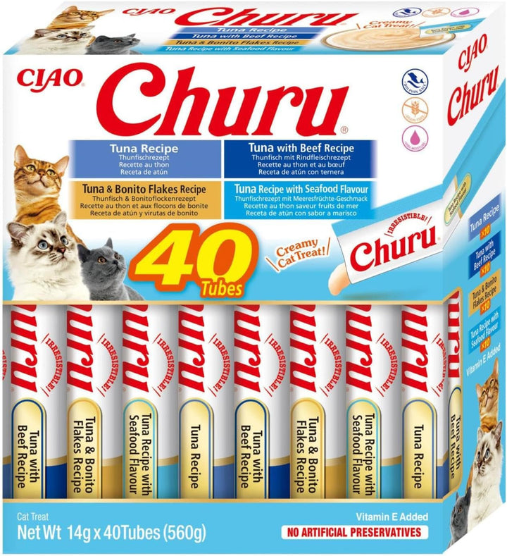 INABA Churu The Best Cat Treats For Vet, Training, Bonding, Dulciuri cremoase pentru pisici, cutie variată cu 100% carne naturală | Fără cereale, fără zahăr, cu conținut scăzut de calorii 40 X 14 G