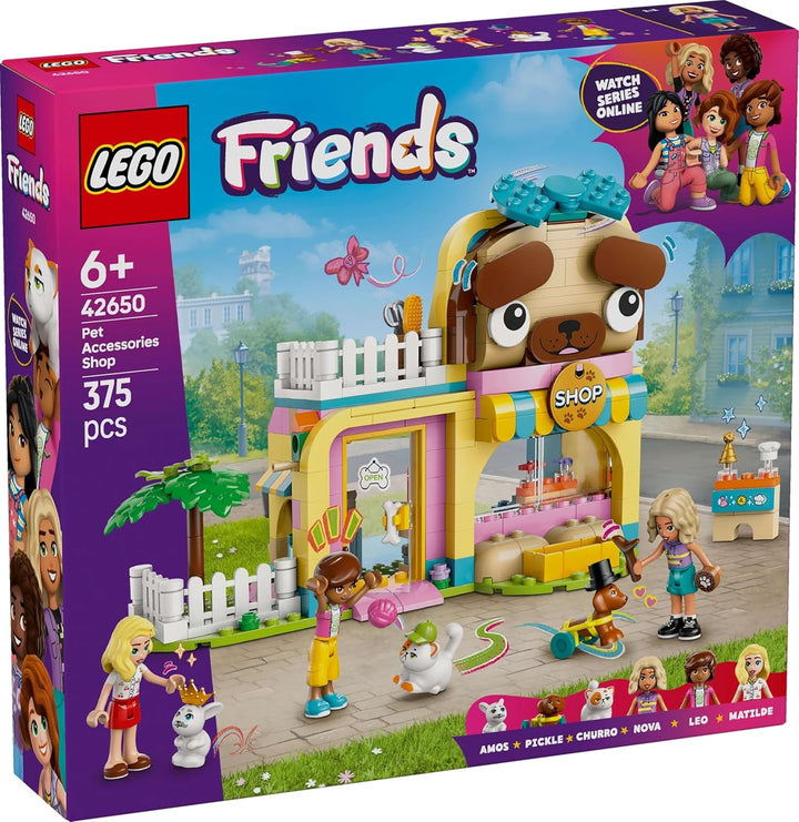 Magazin de accesorii pentru animale LEGO Friends, set de joacă pentru jocuri de rol, jucărie educativă pentru fete de la 6 ani, 3 minifigurine și 3 figuri de animale, pisică, câine și iepuraș, idee de cadou pentru copii 42650 Seturi de constructie Besuche den LEGO-Store