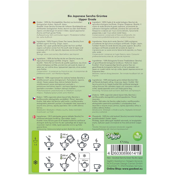 Ceai verde Sencha Goodwei organic din Japonia - Sencha autentic de calitate superioară, 250 g