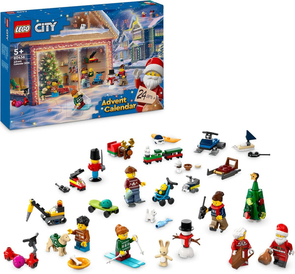 LEGO City Advent Calendar 2024, cadou de Advent pentru copii de la 5 ani, 24 de surprize, minifigurine în salopete de Crăciun, Moș Crăciun și doamna Moș Crăciun, cadou de Crăciun 60436 Seturi de constructie Besuche den LEGO-Store Singur