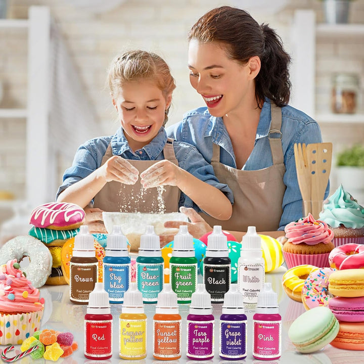 Colorant alimentar 12 culori x 10 ml - Coloranți alimentari lichizi pentru copt prăjituri, fursecuri, macaroane - Colorant alimentar foarte concentrat pentru decorarea torturilor, lichid pentru colorarea băuturilor, săpunuri DIY