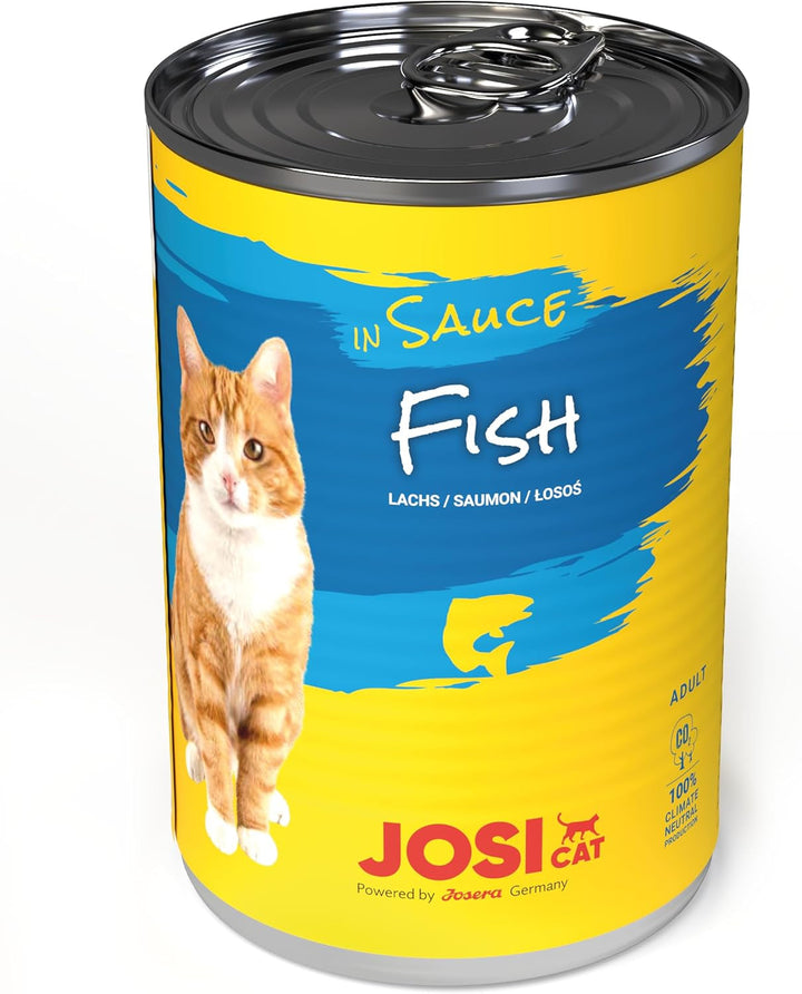 Josicat Fish in Sauce (12 X 415 G) | Adult | Hrană umedă premium pentru pisici adulte | Somon în sos | Vitamina D3 & E | Powered by JOSERA | Hrană umedă pentru pisici | Hrană completă | 12-Pack