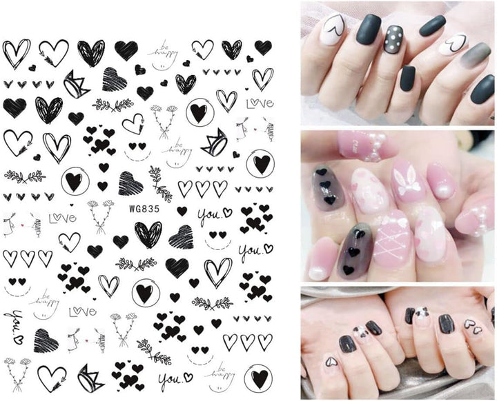 8 Blatt Nagelsticker Valentinstag Nagelaufkleber Selbstklebend Liebhaber Des Schwarzen Herzens Nail Art Sticker Dekoration Nageldesign Zubehör
