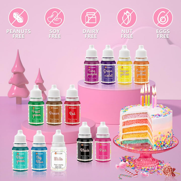Colorant alimentar 12 culori x 10 ml - Coloranți alimentari lichizi pentru copt prăjituri, fursecuri, macaroane - Colorant alimentar foarte concentrat pentru decorarea torturilor, lichid pentru colorarea băuturilor, săpunuri DIY