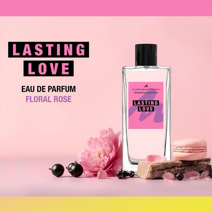 Manhattan Lasting Love Eau De Parfum, parfum floral de trandafir pentru femei cu coacăze negre, iasomie și mosc, 100 ml