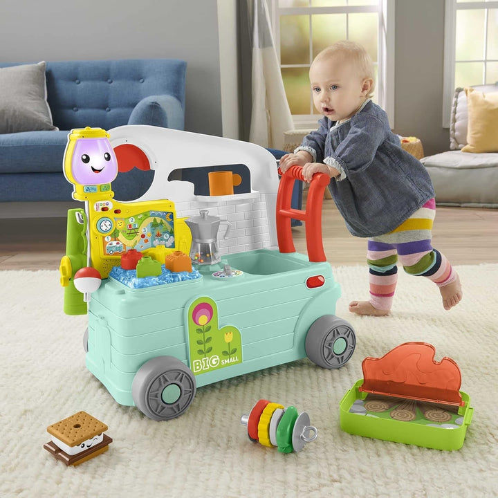 Fisher-Price - Laugh and Learn Camper 3-in-1, jucărie de împins primii pași și centru de activități muzicale, jucărie pentru copii 9-36 luni, HCK51 Jucarii Bebe Naty Shop