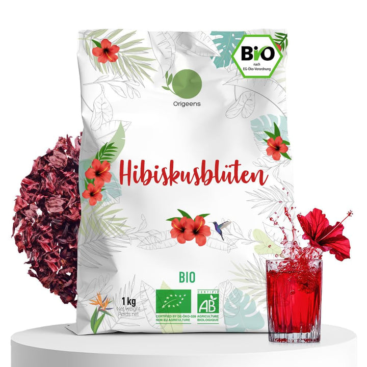 ORIGEENS CEAI DE HIBISCUS BIO Calitate premium - 50 pliculețe | Flori de hibiscus uscate bio pentru ceai, ceai de fructe, ceai rece, ceai karkade | Ceai de hibiscus pentru cură de detoxifiere și drenaj