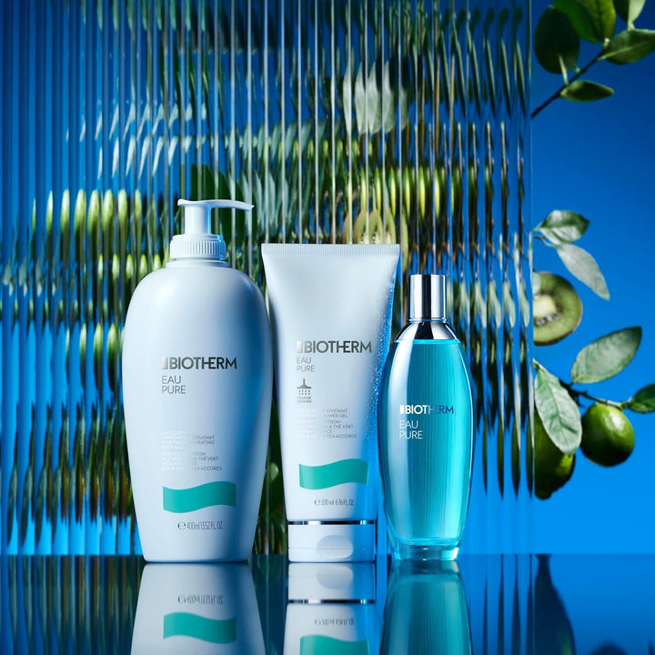 Biotherm Eau Pure Eau De Toilette, parfum de îngrijire corporală pentru femei, răcoritor și hidratant, cu esențe de fructe verzi și uleiuri esențiale, împrospătează și revigorează intens pielea.