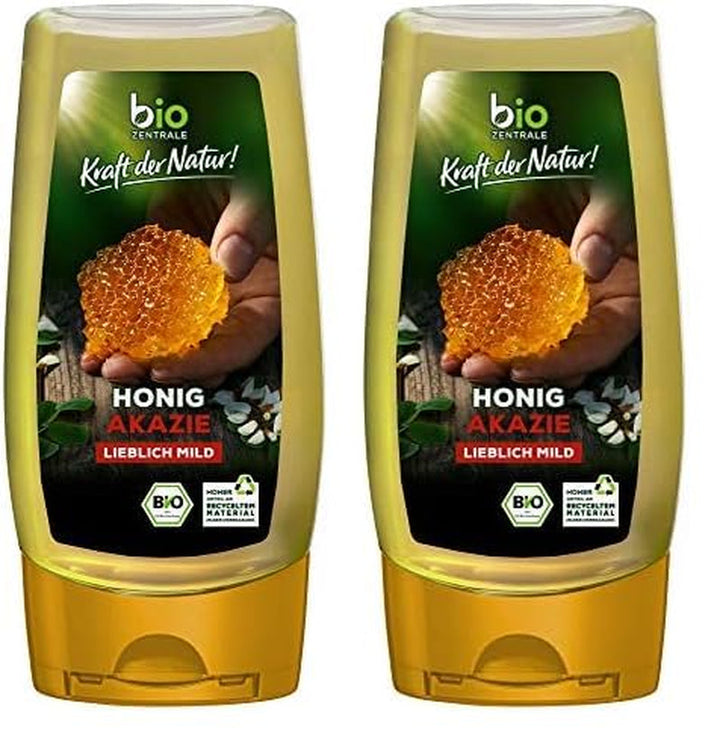 Biozentrale Miere de salcâm bio | 350 g Miere bio din flori albe de salcâm | Ideală ca tartină Miere bio pentru ceai | Alternativă la mierea din fagure (pachet cu 2)