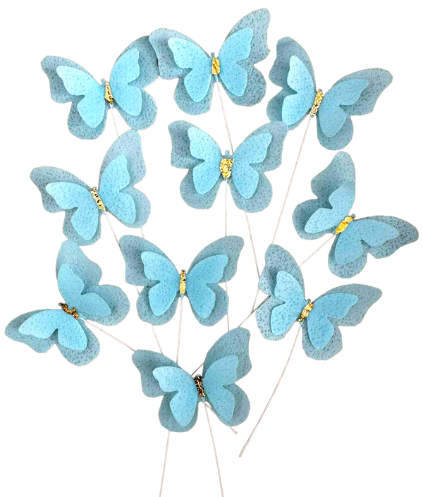 Set 10 decoratiuni comestibile din vafa, Fluturi bleu