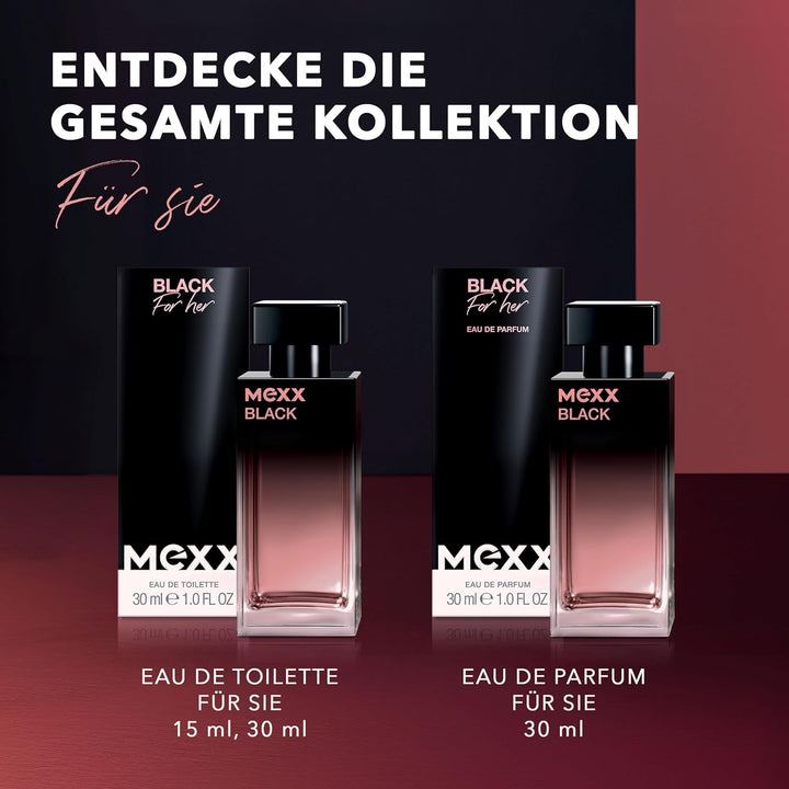 Apă de toaletă MEXX BLACK Woman, parfum captivant și intens cu note fructate pentru femei senzuale, 30 ml