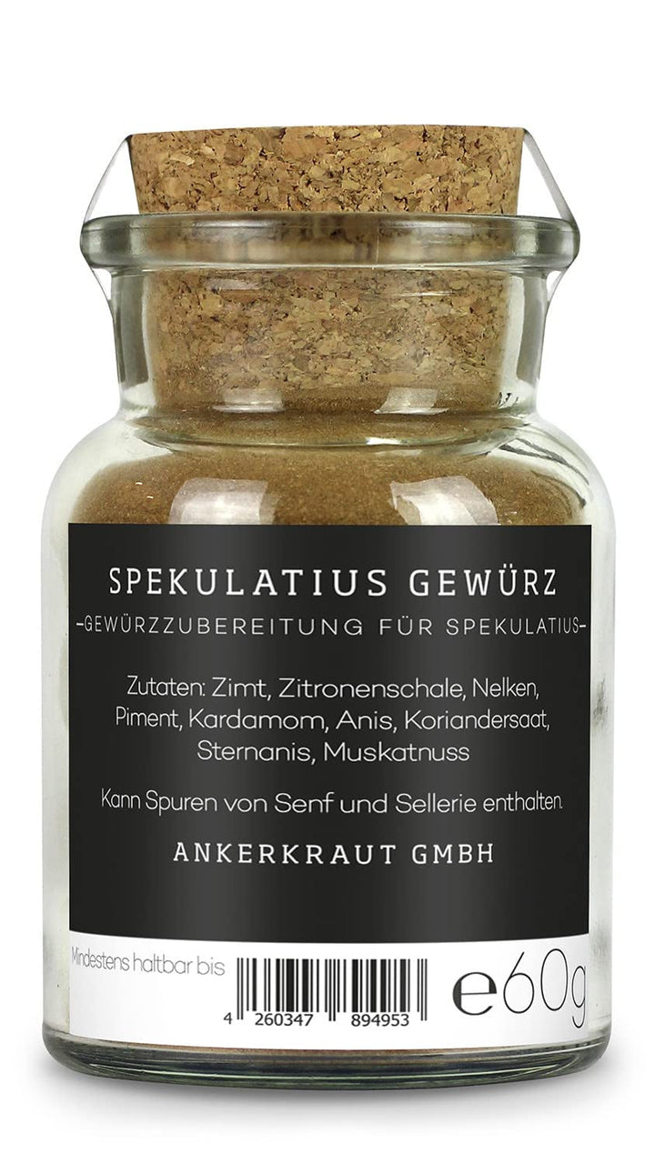 Ankerkraut Spekulatius Spice, Coacerea fursecurilor de Crăciun, Fără zahăr, Cu scorțișoară și cuișoare, Produse de patiserie, Mâncarea fursecurilor cu familia și copiii, 60g într-un borcan de plută