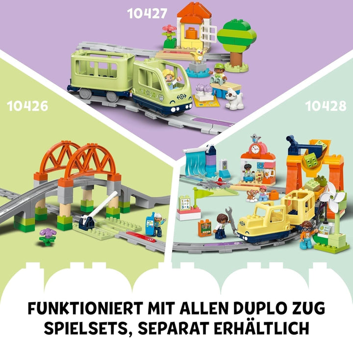 LEGO DUPLO Town Large Interactive Railway, jucărie de construcție pentru copii mici de la 3 ani, locomotivă Push & Go cu lumini și sunete, piese pentru șine, jucărie educativă pentru preșcolari 10428 Seturi de constructie Besuche den LEGO-Store