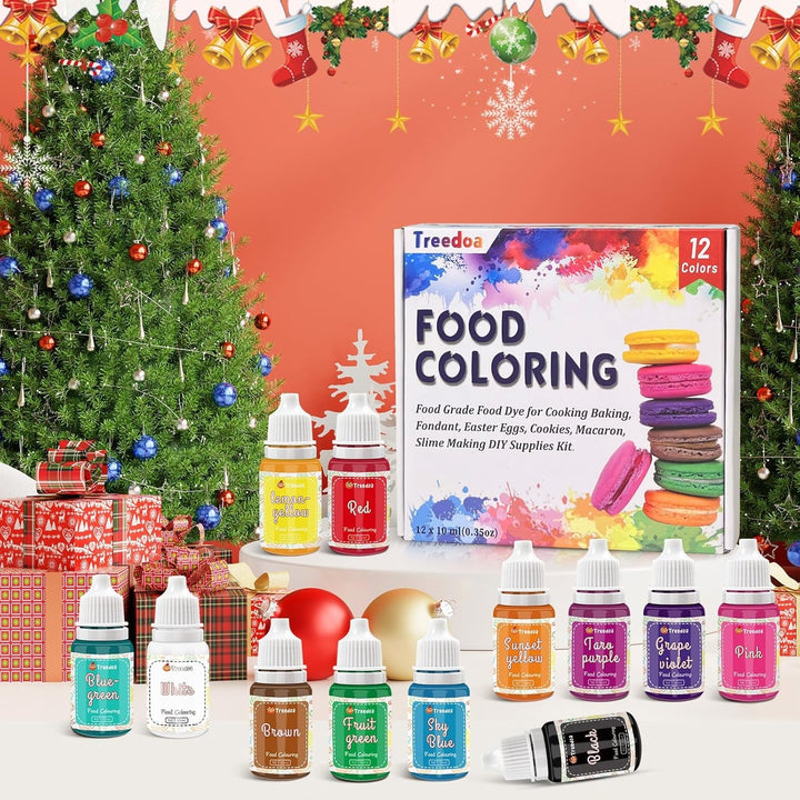 Colorant alimentar 12 culori x 10 ml - Coloranți alimentari lichizi pentru copt prăjituri, fursecuri, macaroane - Colorant alimentar foarte concentrat pentru decorarea torturilor, lichid pentru colorarea băuturilor, săpunuri DIY