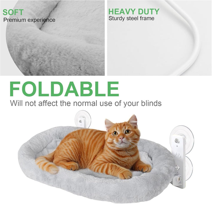 Șezlong pentru pisici: Hamac confortabil pentru fereastră, Pat pentru pisici, Șezlong pentru pervaz cu ventuze rezistente, Până la 15 kg, Hamac pentru pisici mari, Economie de spațiu și Instalare ușoară