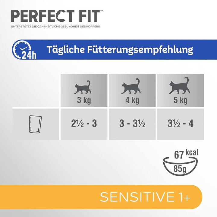 Perfect Fit Sensitive 1+ hrană umedă pentru pisici cu pui în sos, 12 pungi porție, 12X85G - Hrană umedă premium pentru pisici, Pentru pisici sensibile de la 1 an, Fără grâu și soia, Pentru susținerea digestiei