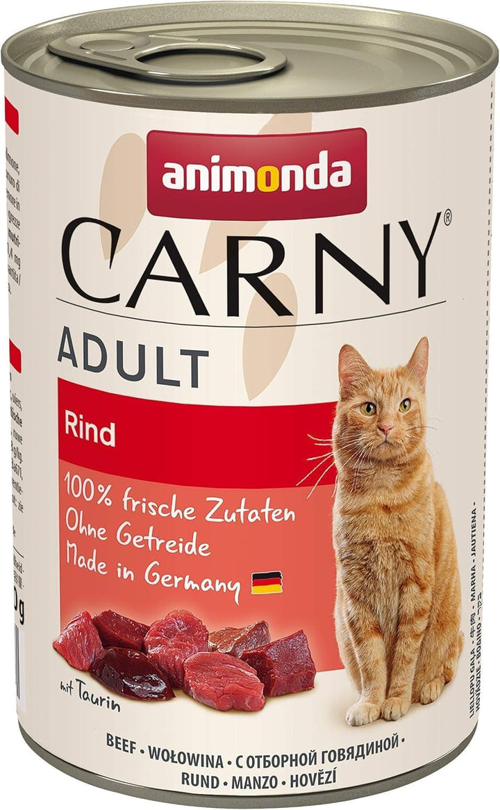Animonda Carny Adult Hearty Variation (12 X 400 G), hrană umedă pentru pisici adulte, hrană umedă cu 100% ingrediente din carne proaspătă, hrană pentru pisici fără cereale și zahăr