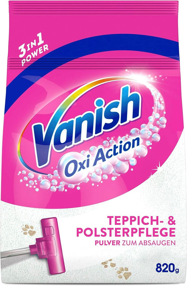Vanish Oxi Action Pulbere pentru curățarea covoarelor și a tapițeriei - 1 X 820 G - Curăță suprafețe mari pentru covoare și tapițerii împotriva murdăriei, mirosului urât și prafului Detergenti Rufe Naty Shop 820 grame
