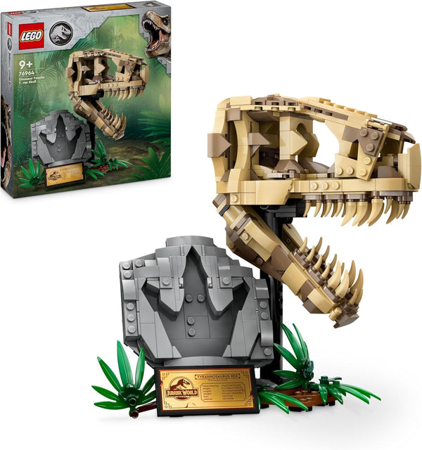 LEGO Jurassic World Dinosaur Fossils: T. Rex Head, jucărie dinozaur de construit, decor dinozaur pentru camera copiilor, craniu T-Rex schelet cu amprentă, cadou pentru băieți și fete 76964 Seturi de constructie Besuche den LEGO-Store Singur