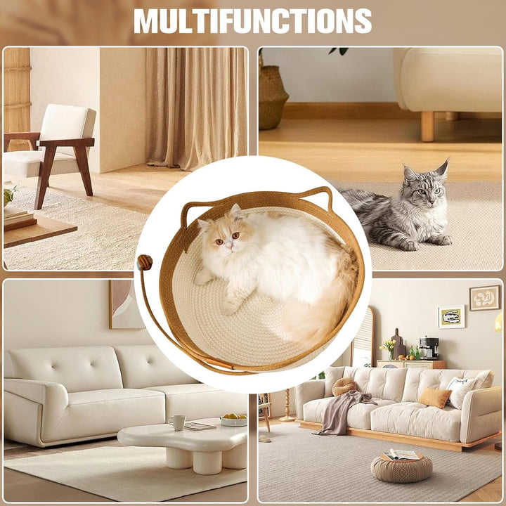 Pat pentru pisici din bumbac țesut manual cu coadă de jucărie, pliabil și respirabil (M)