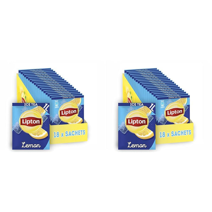Set de ceai rece Lipton, „Lămâie”, răcoritoare pentru întreaga familie, 18 pliculețe, sub formă de pulbere pentru preparare acasă