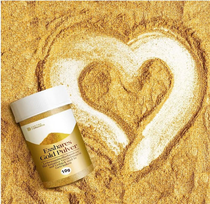 Pudră de aur comestibilă Detox Organica, 10g colorant alimentar auriu fără colorant E171, praf de aur pentru copt și decorare, ideal pentru prăjituri, brioșe, ciocolată și băuturi, sclipici comestibil