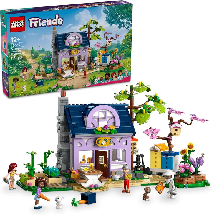 LEGO Friends House And Flower Garden The Beekeeper, set de construcție, set de joacă în natură, cadou pentru fete de la 12 ani, set cu model construibil, 4 minifigurine și figuri de animale, pisică și iepure 42669 Seturi de constructie Besuche den LEGO-Store Titlu implicit