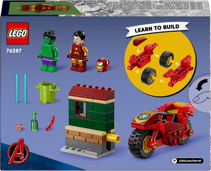 LEGO Marvel Iron Man cu bicicletă și Hulk, jucărie de construit supereroi pentru copii, set de colecționat cu bicicletă și minifigurine, cadou pentru fete și băieți de la 4 ani 76287 Seturi de constructie Besuche den LEGO-Store