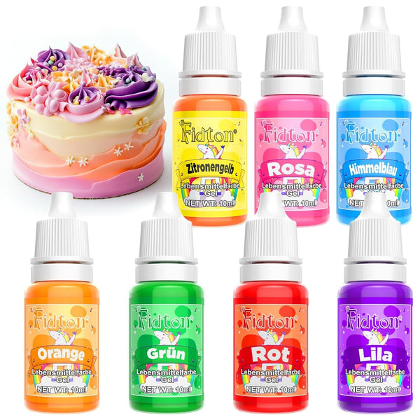 Colorant alimentar gel - Fidton 7 culori colorant alimentar foarte concentrat, decorațiuni comestibile pentru tort pentru fondant, colorant alimentar pentru colorarea ouălor, gogoșilor, macaroanelor - 10 ml