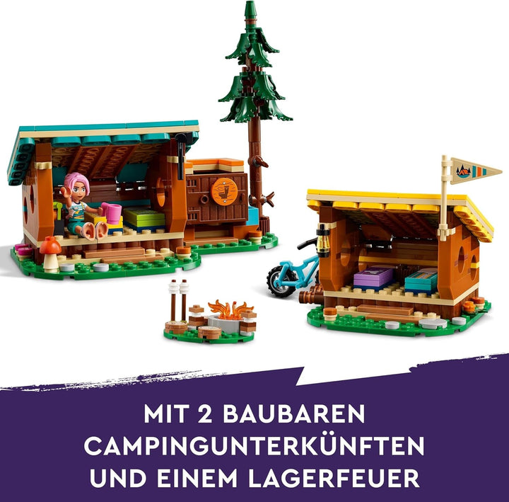 LEGO Friends Cosy Huts At Adventure Camp, Playset pentru jocuri de rol în aer liber, jucărie pentru copii pentru fete și băieți de la 7 ani cu 3 figurine și vulpe, jucărie de camping 42624 Seturi de constructie Besuche den LEGO-Store