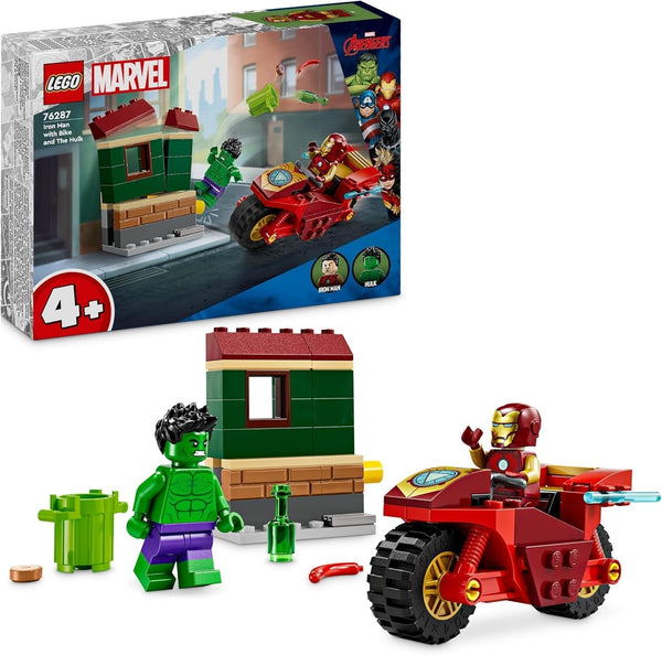 LEGO Marvel Iron Man cu bicicletă și Hulk, jucărie de construit supereroi pentru copii, set de colecționat cu bicicletă și minifigurine, cadou pentru fete și băieți de la 4 ani 76287 Seturi de constructie Besuche den LEGO-Store Titlu implicit