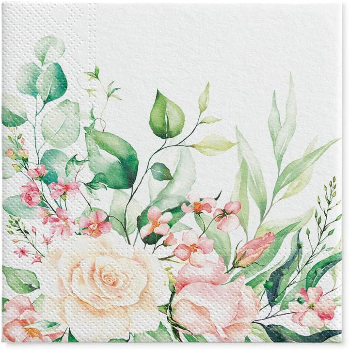 PAW - Șervețele 3 straturi (33 X 33 Cm) I 20 bucăți I Perfect pentru zile de naștere, petreceri, nunți, comuniuni și sărbători I Șervețele de hârtie colorate - flori, trandafiri I Culoare: Floral Moments (pachet cu 2)