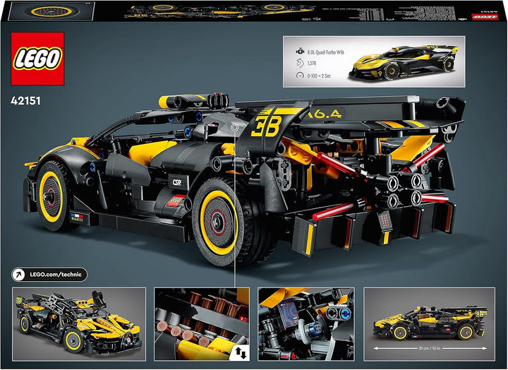 Mașină de curse LEGO Technic Bugatti, kit model mașină, jucărie mașină sport, set mașină iconică de colecționat, jucărie de construit de la 9 ani 42151 Seturi de constructie Besuche den LEGO-Store