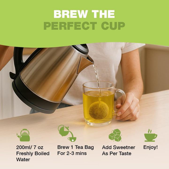 HANDPICK, pliculețe de ceai verde (100 pliculețe) Fără gluten și ceai verde pur | Pliculețe rotunde de ceai verde, fără adeziv, fără înălbitor, fără sfori | Ceai fierbinte/Kombucha sau infuzat la rece | Ceai verde