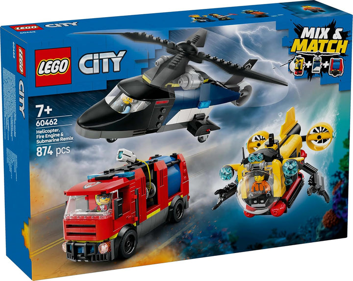 Set combinat LEGO City cu elicopter, mașina leului și submarin și 3 minifigurine - vehicule de jucărie construibile pentru băieți și fete de la 7 ani - cadou de ziua de naștere și de vacanță 60462 Seturi de constructie Besuche den LEGO-Store