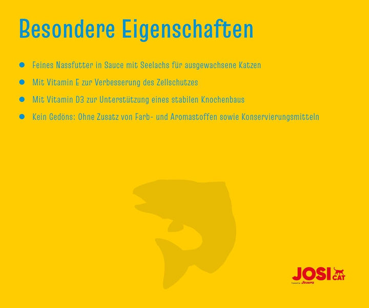 Josicat Fish in Sauce (12 X 415 G) | Adult | Hrană umedă premium pentru pisici adulte | Somon în sos | Vitamina D3 & E | Powered by JOSERA | Hrană umedă pentru pisici | Hrană completă | 12-Pack