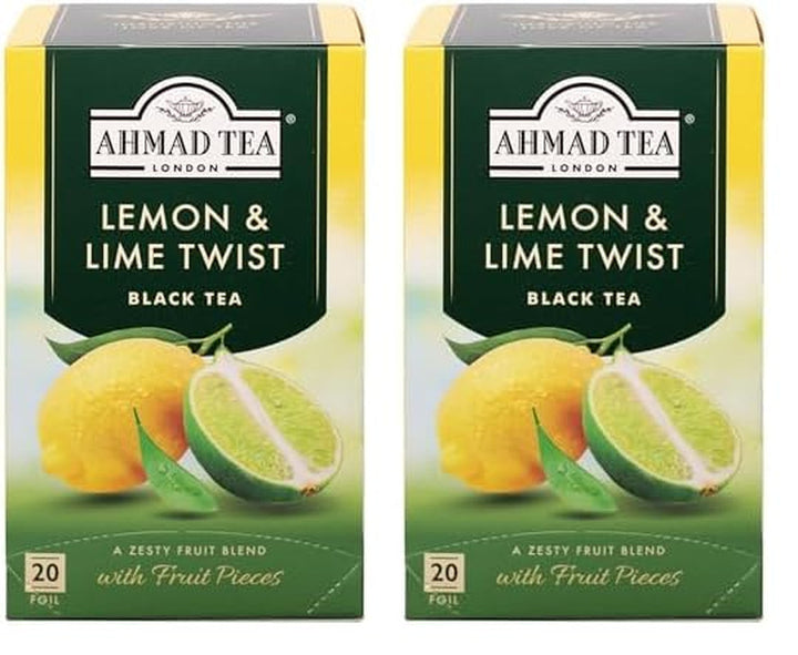 Ahmad Tea - Fruit Tea Selection - Sortiment de ceaiuri de fructe din ceai negru - Măr, piersică și fructul pasiunii, căpșuni, lămâie și lime - Ambalate individual și sigilate pentru păstrarea aromelor - 20 pliculețe de ceai cu bandă