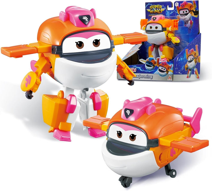 Super Wings Transformation Plane Supercharged Traver, Aprox. 12.7 Cm Figură mare de joacă pentru copii, avion de jucărie și figură de robot pentru băieți și fete de peste 3 ani, argintiu Action figures Naty Shop Tiki