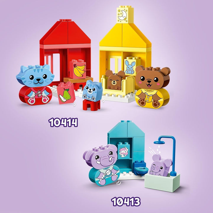 LEGO DUPLO Everyday Routines: Eating & Bedtime, jucărie de învățare pentru copii mici pentru a încuraja dezvoltarea socială și emoțională, cu 4 figuri de animale, cadou pentru copii de la 18 luni 10414 Seturi de constructie Besuche den LEGO-Store