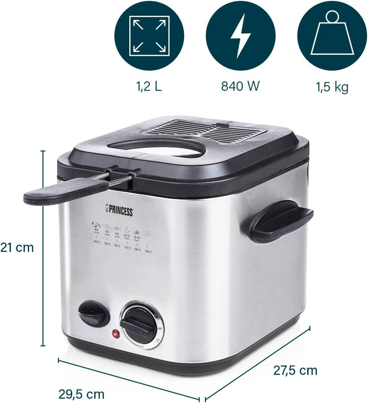 Princess 182611 Mini friteuză pentru fondue - Încălzire rapidă - Filtru de mirosuri - Capacitate de 1,2 litri, argintiu Electrocasnice Naty Shop