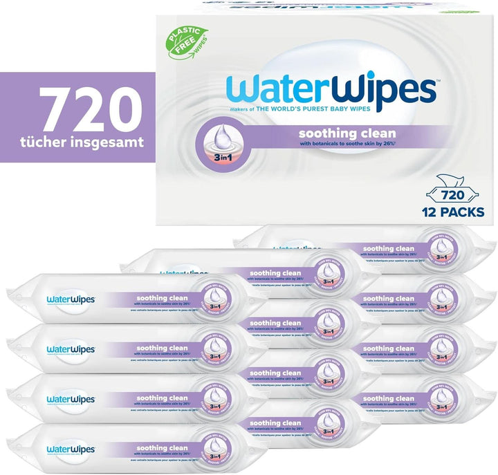 Waterwipes Lindernde Säuberndebabytücher, 720 Tücher (12 Packungen), Mit 99% Wasser & Botanischen Extrakten, Feuchttücher Für Gesicht & Körper Naty Shop